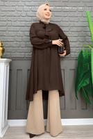 Tesettür giyim KAHVE YAKASI BAĞLAMALI ŞİFON KREP TUNİK T 4542