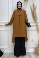 Tesettür giyim TABA YAKASI BAĞLAMALI ŞİFON KREP TUNİK T 4542