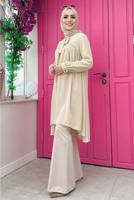 Tesettür giyim BEJ YAKASI BAĞLAMALI ŞİFON KREP TUNİK T 4542