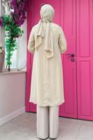 Tesettür giyim BEJ YAKASI BAĞLAMALI ŞİFON KREP TUNİK T 4542