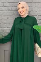 Tesettür giyim YEŞİL YAKASI BAĞLAMALI ŞİFON KREP TUNİK T 4542
