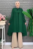 Tesettür giyim YEŞİL YAKASI BAĞLAMALI ŞİFON KREP TUNİK T 4542