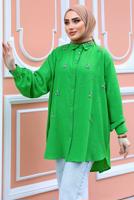 Tesettür giyim YEŞİL TAŞ BASKILI SALAŞ GÖMLEK TUNİK T 461