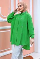 Tesettür giyim YEŞİL TAŞ BASKILI SALAŞ GÖMLEK TUNİK T 461