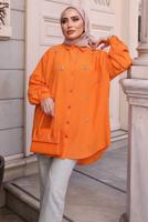 Tesettür giyim TURUNCU TAŞ BASKILI SALAŞ GÖMLEK TUNİK T 461