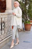 Tesettür giyim EKRU TAŞ BASKILI SALAŞ GÖMLEK TUNİK T 461
