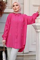 Tesettür giyim FUŞYA TAŞ BASKILI SALAŞ GÖMLEK TUNİK T 461