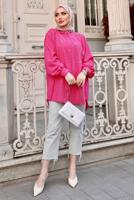 Tesettür giyim FUŞYA TAŞ BASKILI SALAŞ GÖMLEK TUNİK T 461