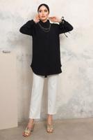 Tesettür giyim SİYAH KOLLARI BAĞLAMALI ZİNCİRLİ GÖMLEK TUNİK T 4703