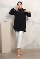 Tesettür giyim SİYAH KOLLARI BAĞLAMALI ZİNCİRLİ GÖMLEK TUNİK T 4703