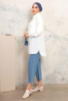 Tesettür giyim KREM KOLLARI BAĞLAMALI ZİNCİRLİ GÖMLEK TUNİK T 4703