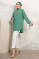 Tesettür giyim YEŞİL KOLLARI BAĞLAMALI ZİNCİRLİ GÖMLEK TUNİK T 4703
