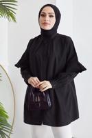 Tesettür giyim SİYAH KOLU FIRFIRLI GİZLİ DÜĞMELİ TUNİK T 48316