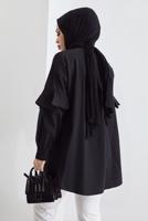 Tesettür giyim SİYAH KOLU FIRFIRLI GİZLİ DÜĞMELİ TUNİK T 48316