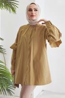 Tesettür giyim KAHVE KOLU FIRFIRLI GİZLİ DÜĞMELİ TUNİK T 48316