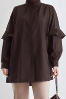 Tesettür giyim KAHVE KOLU FIRFIRLI GİZLİ DÜĞMELİ TUNİK T 48316