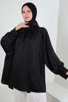 Tesettür giyim SİYAH YARASA KOL SATEN TUNİK T 4985