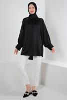 Tesettür giyim SİYAH YARASA KOL SATEN TUNİK T 4985