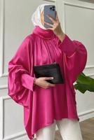 Tesettür giyim FUŞYA YARASA KOL SATEN TUNİK T 4985