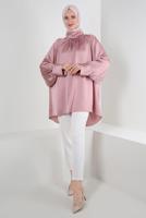 Tesettür giyim PUDRA YARASA KOL SATEN TUNİK T 4985
