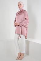 Tesettür giyim PUDRA YARASA KOL SATEN TUNİK T 4985