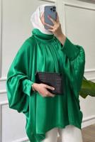 Tesettür giyim YEŞİL YARASA KOL SATEN TUNİK T 4985