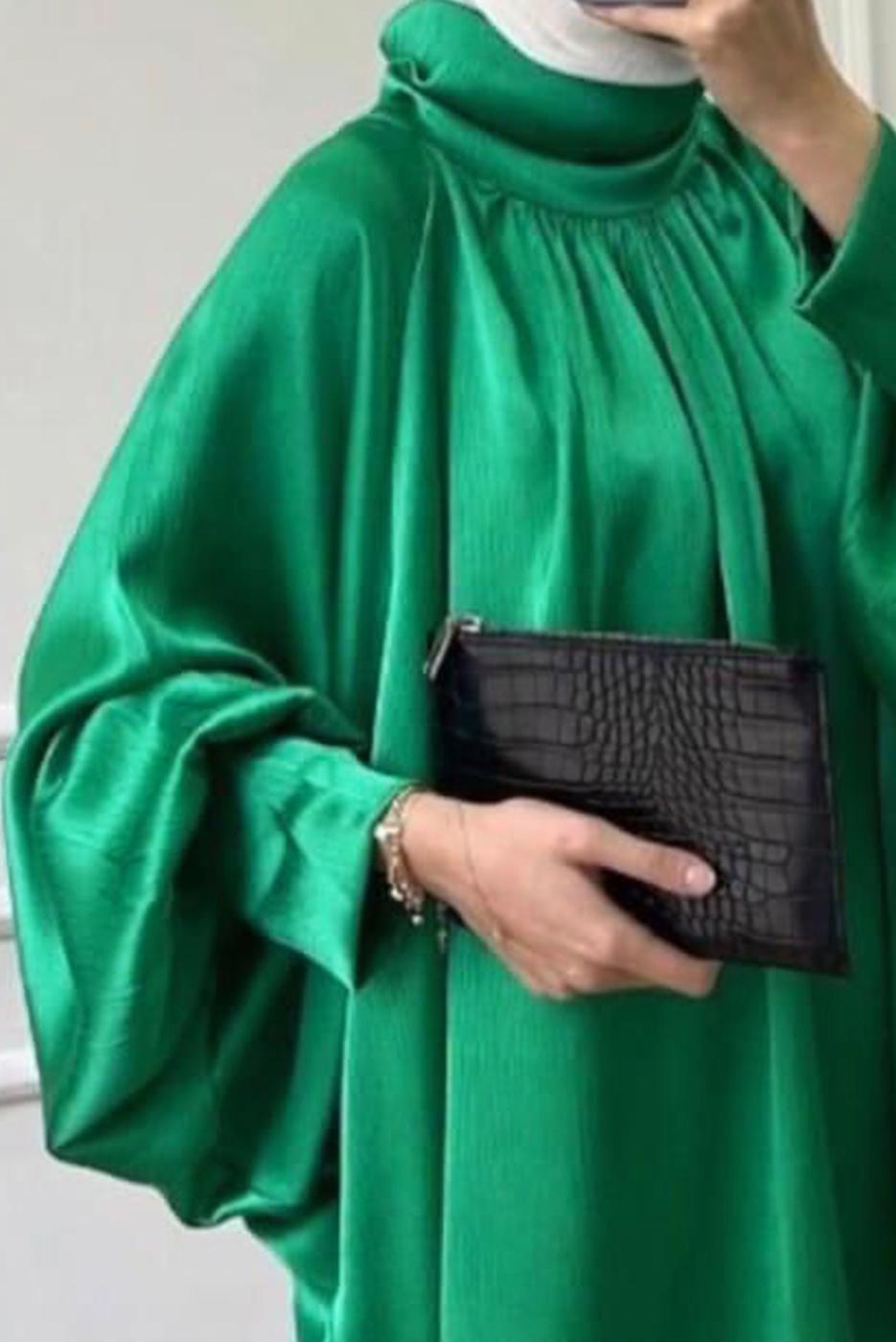 Tesettür giyim YEŞİL YARASA KOL SATEN TUNİK T 4985