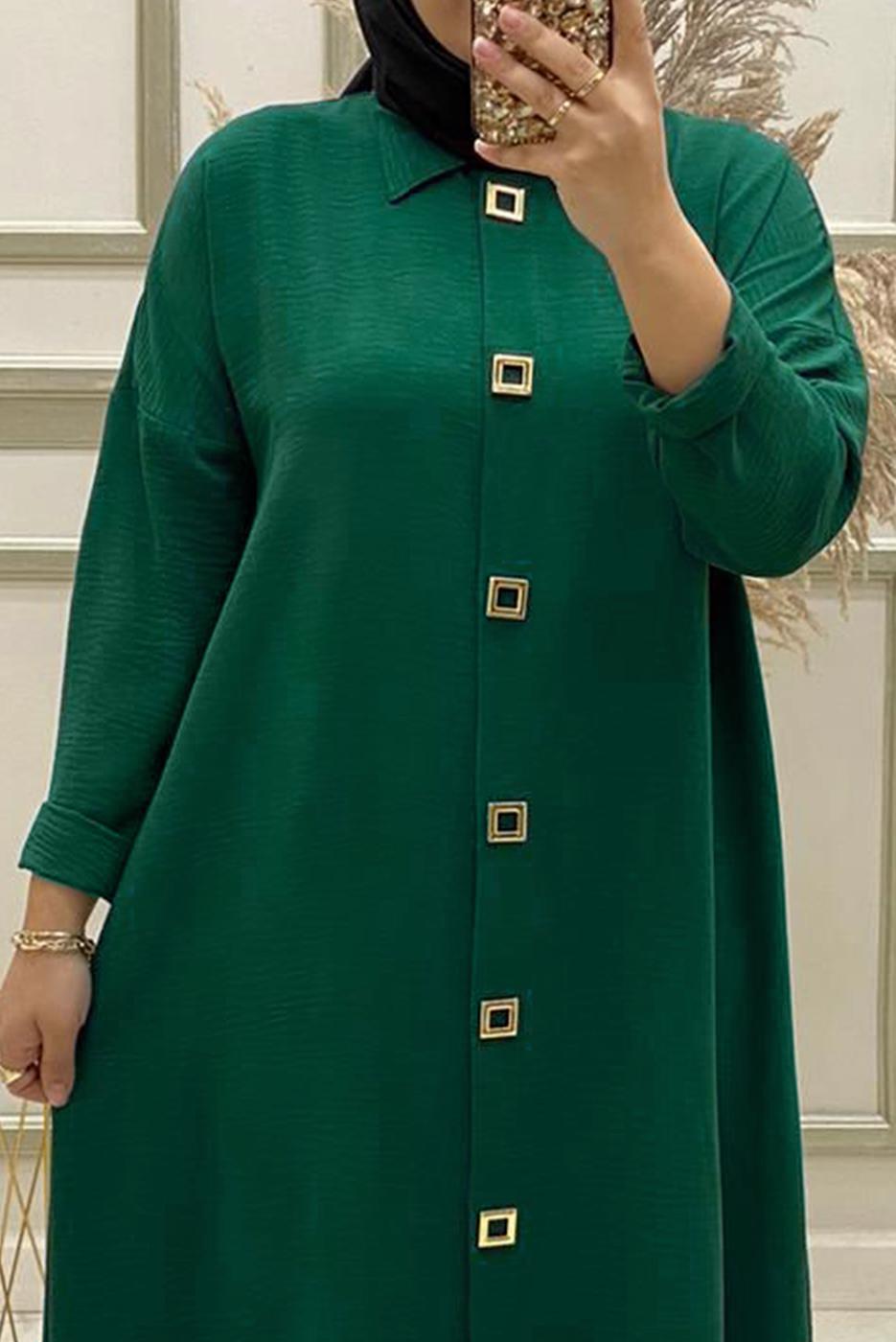 Tesettür giyim YEŞİL ÇITÇITLI YANI YIRTMAÇLI TUNİK T 50412	