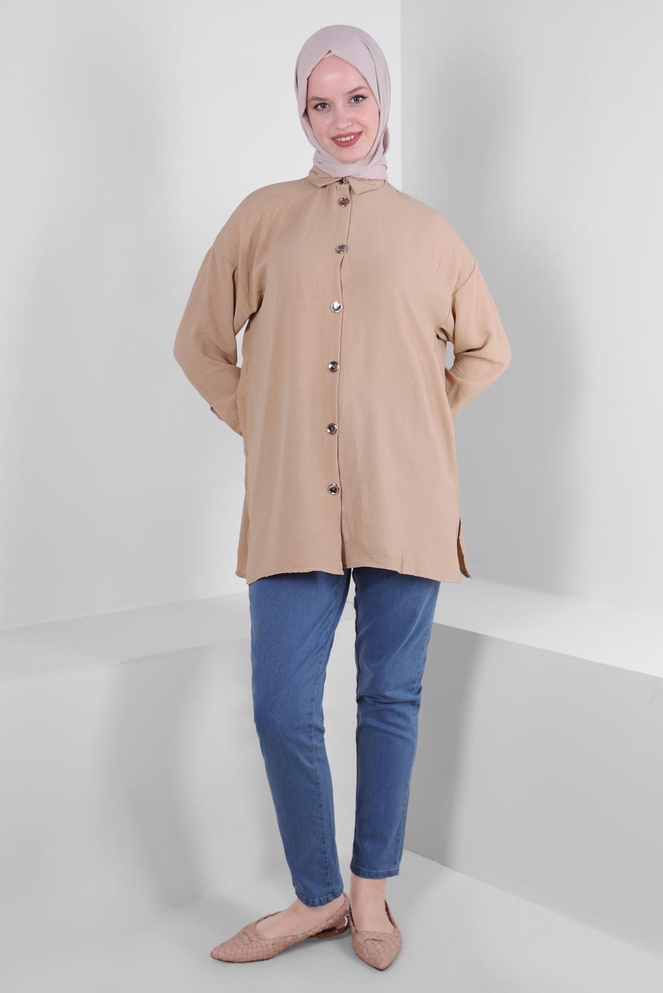 Vêtements hijab BEIGE TUNIQUE CHEMISE BOUTONNÉE T 5234