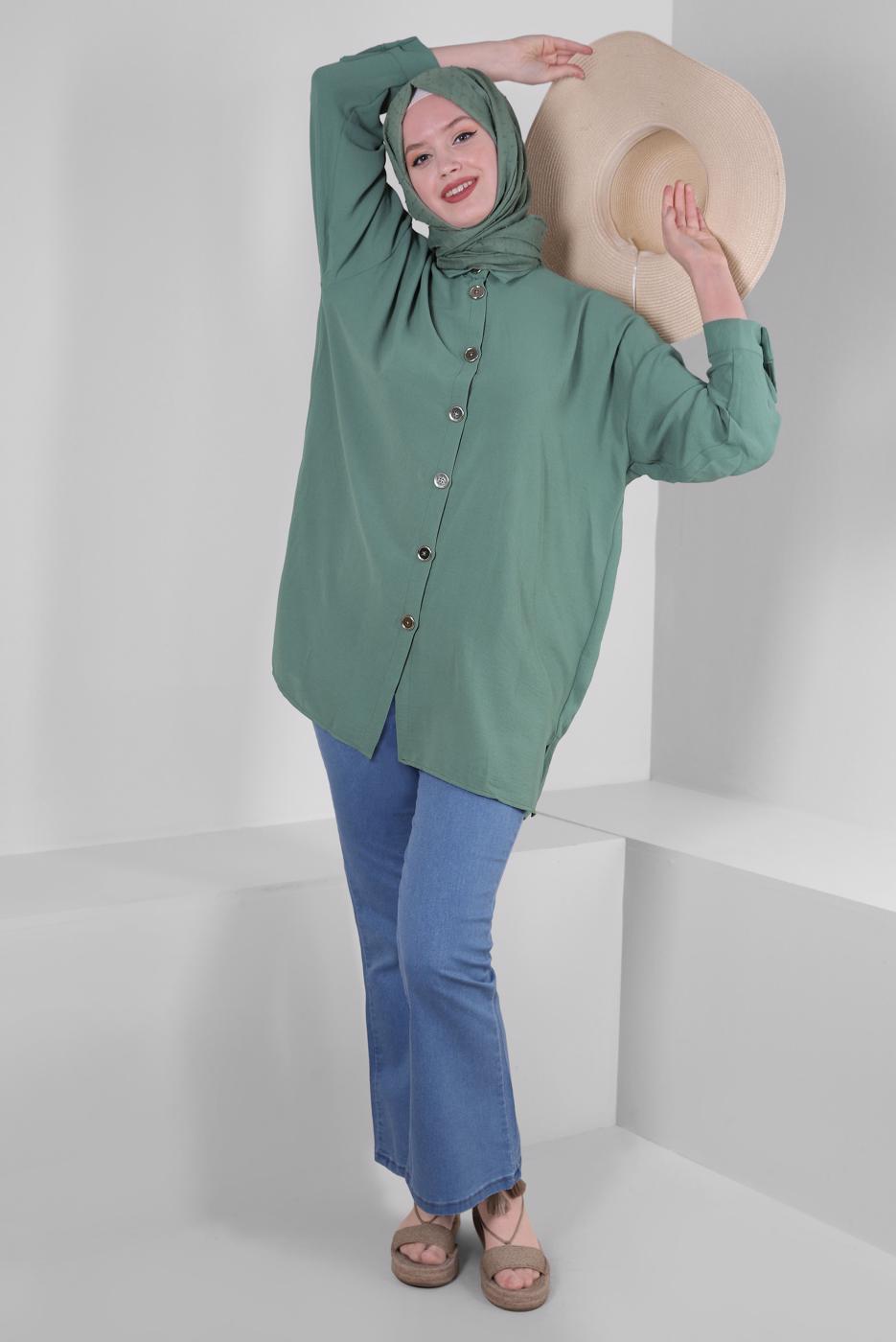 Hijab clothing GREEN BUTTONED SHIRT TUNIC T 5234