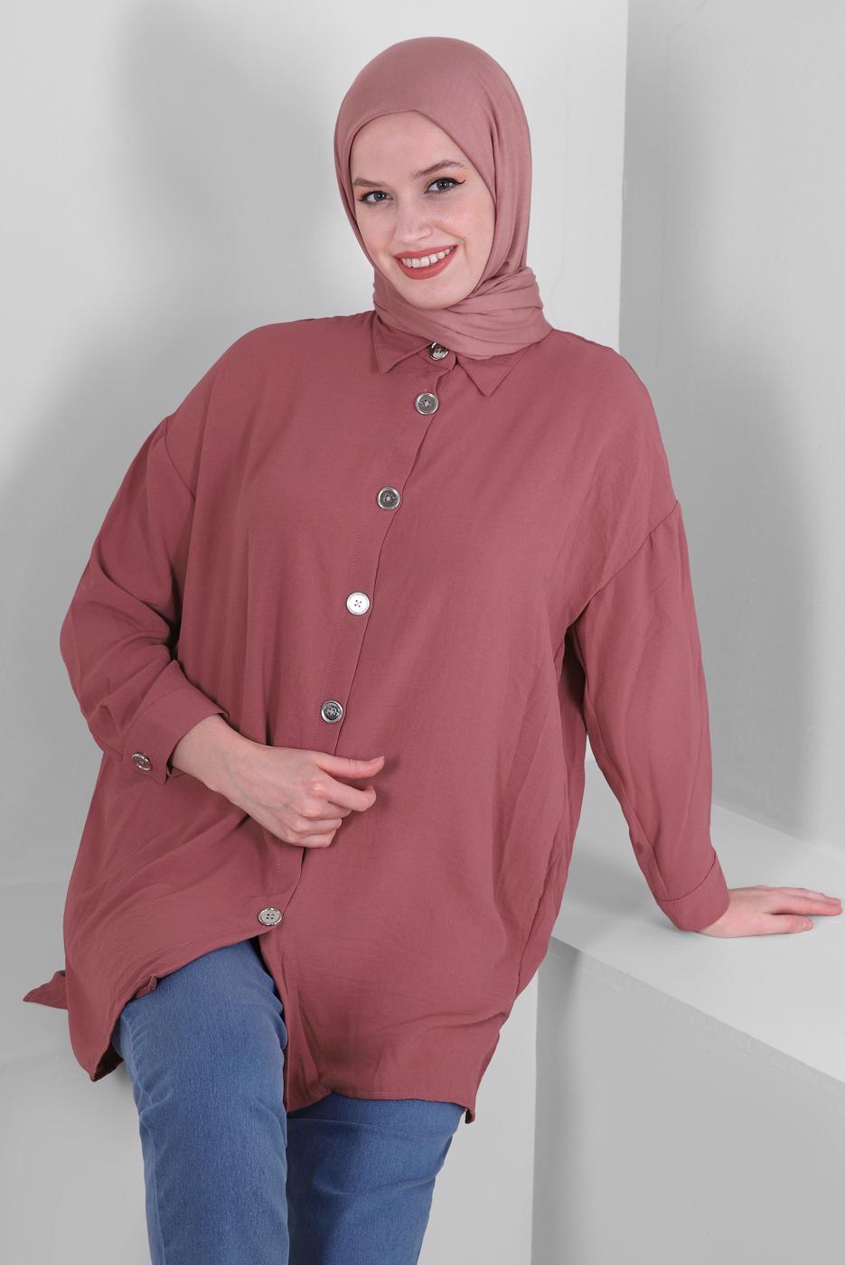 Vêtements hijab ROSE TUNIQUE CHEMISE BOUTONNÉE T 5234
