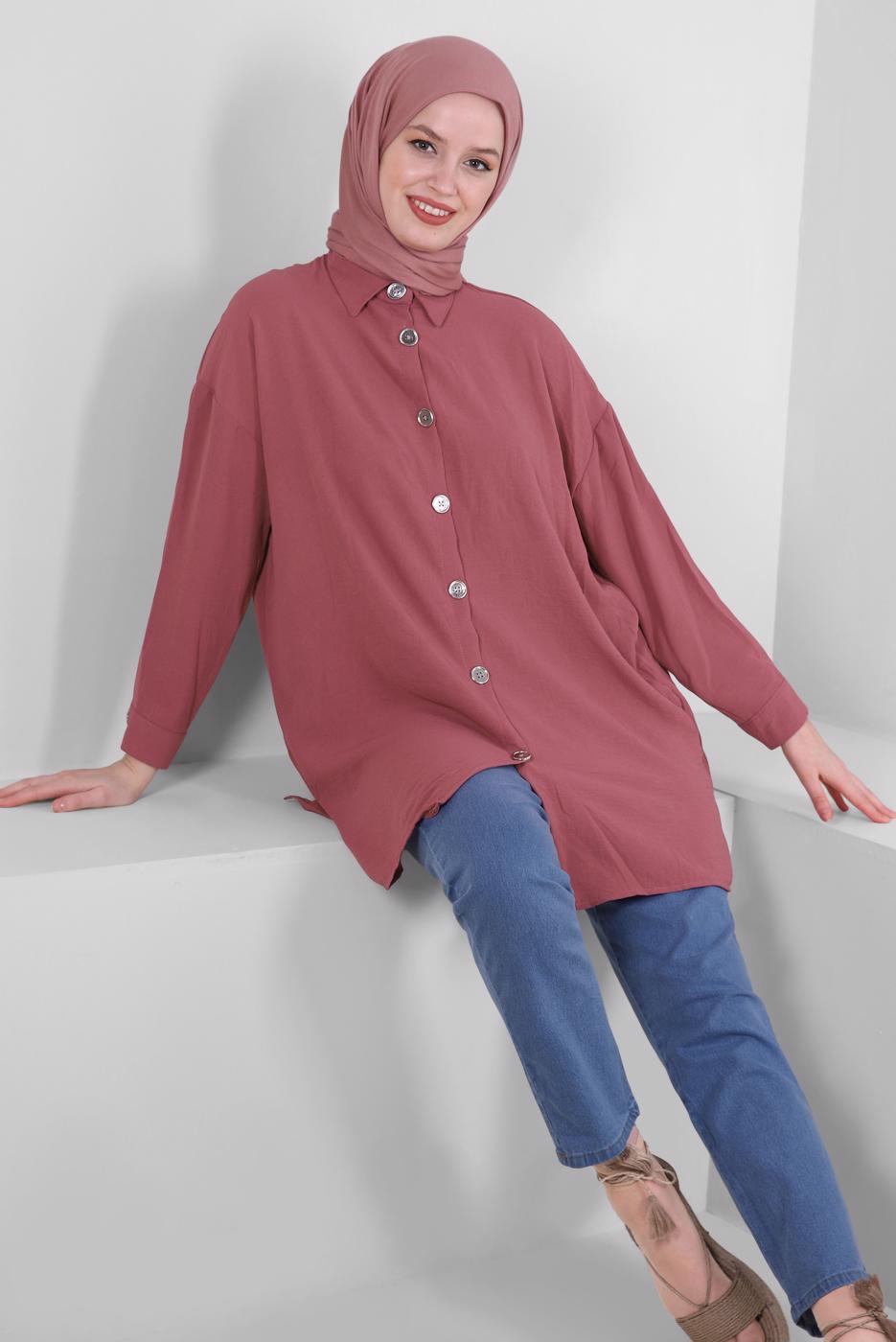 Vêtements hijab ROSE TUNIQUE CHEMISE BOUTONNÉE T 5234