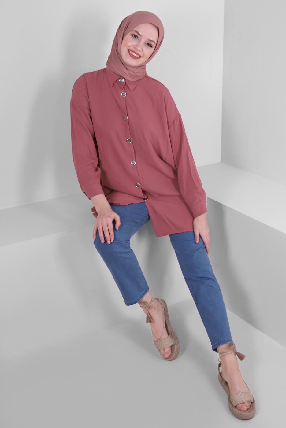 Vêtements hijab ROSE TUNIQUE CHEMISE BOUTONNÉE T 5234