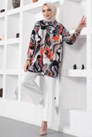 Tesettür giyim SİYAH DESENLİ GÖMLEK TUNİK T 5888