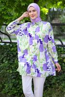 Tesettür giyim MOR DESENLİ GÖMLEK TUNİK T 5888