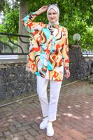 Tesettür giyim SARI DESENLİ GÖMLEK TUNİK T 5888