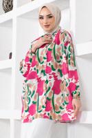 Tesettür giyim FUŞYA DESENLİ GÖMLEK TUNİK T 5888