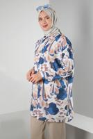 Tesettür giyim MAVİ DESENLİ GÖMLEK TUNİK T 5888