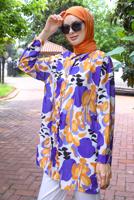 Tesettür giyim LACİVERT DESENLİ GÖMLEK TUNİK T 5888