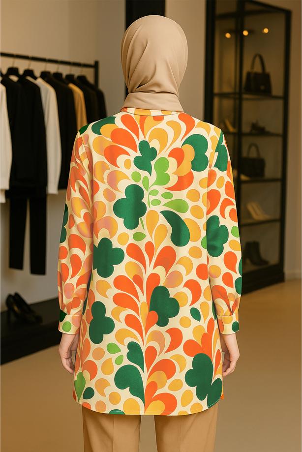 Vêtements hijab VERT TUNIQUE CHEMISE À MOTIFS T 5888 - TRENDTESETTÜR