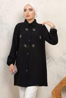 Tesettür giyim SİYAH TAŞ BASKILI GÖMLEK TUNİK T 6513