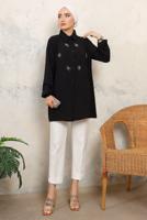 Tesettür giyim SİYAH TAŞ BASKILI GÖMLEK TUNİK T 6513