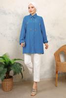 Tesettür giyim MAVİ TAŞ BASKILI GÖMLEK TUNİK T 6513