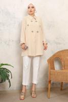Tesettür giyim BEJ TAŞ BASKILI GÖMLEK TUNİK T 6513