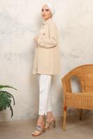 Tesettür giyim BEJ TAŞ BASKILI GÖMLEK TUNİK T 6513