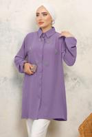 Tesettür giyim MOR TAŞ BASKILI GÖMLEK TUNİK T 6513