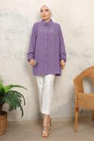 Tesettür giyim MOR TAŞ BASKILI GÖMLEK TUNİK T 6513