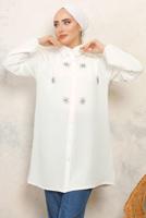 Tesettür giyim EKRU TAŞ BASKILI GÖMLEK TUNİK T 6513