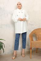 Tesettür giyim EKRU TAŞ BASKILI GÖMLEK TUNİK T 6513