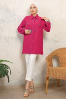 Tesettür giyim FUŞYA TAŞ BASKILI GÖMLEK TUNİK T 6513